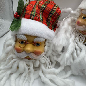 Christmas House Santa Head Ornament White Plastic Face Glasses Beard set of 2